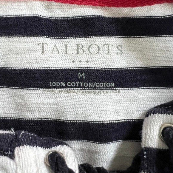 Talbots Striped Knit Dress Lace-Up Neck Short Sleeve Casual White Black M - Picture 5 of 7